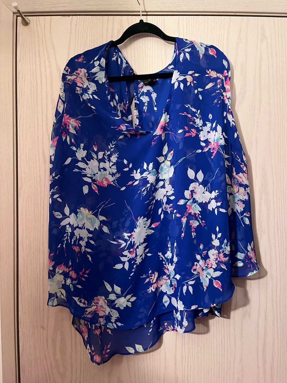 Worthington Woman Floral Keyhole Chiffon Blouse in Royal Blue